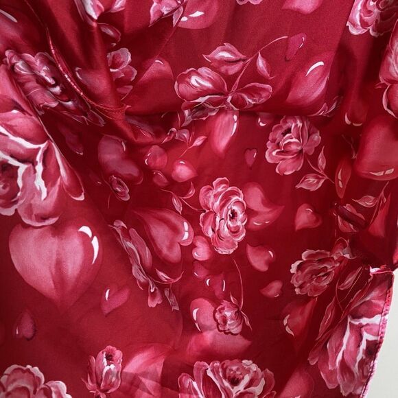 Dentelle Vintage Red & Pink Heart Floral Satin Mini Slip Nightgown Valentines L - Picture 5 of 11